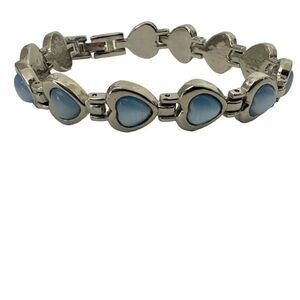 Silver tone and blue heart bracelet